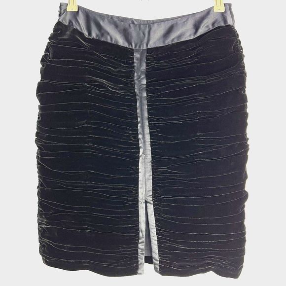 INC International Concepts Pencil Skirt Womens 4 Black Ruched Velvet Formal - Picture 2 of 14